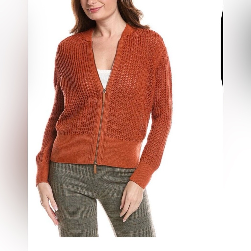 Lafayette 148  New York Women's Textured Stitch Zip Front Cardigan. Medium.